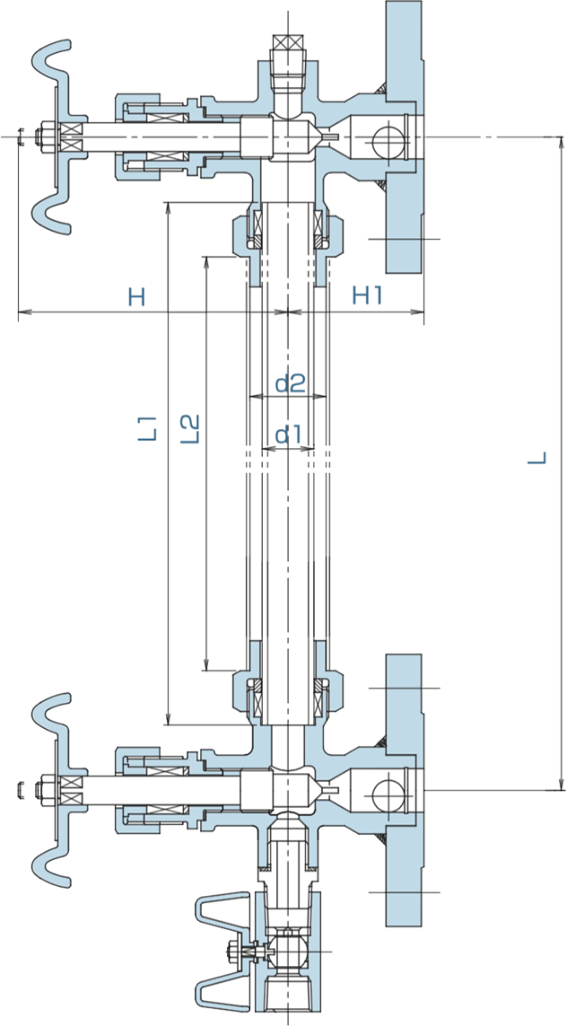 PTFEパッキン仕様ゲージバルブ（フランジ式）図面