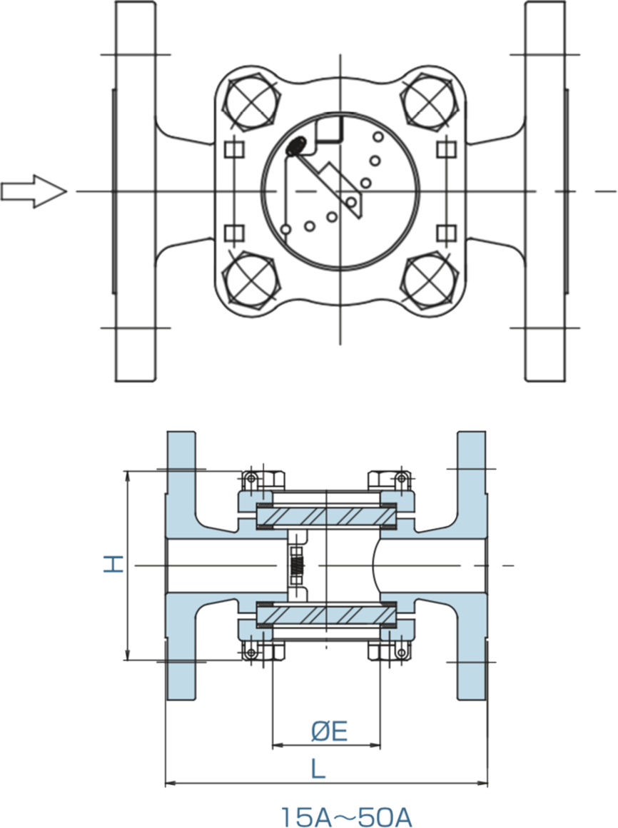 フランジ式サイトグラスフラッパー式図面
