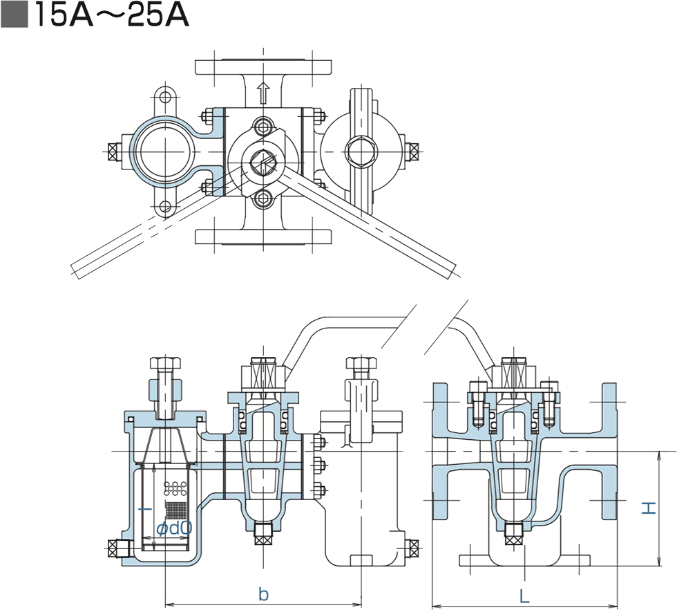 フランジ式複式ストレーナー図面15A〜25A